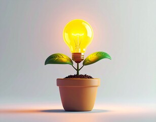 Growing Idea: Light Bulb Plant in Pot - Concept for Innovation and Sustainability