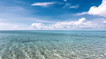 Beautiful sea horizontal photography of a beautiful and peaceful tropical beach landscape. Nature background.