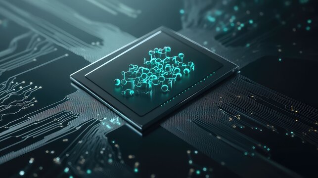 synthetic olfactory sensor (e-nose), a microchip with an array of chemical receptors that glow with different colors as they detect different scent molecules, abstract science.