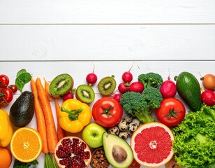 Fresh produce assortment on a white wooden surface