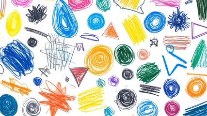 Colorful, abstract doodle composition with various shapes, including circles, lines, and scribbles - Powered by Adobe