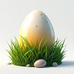 Elegant Easter Egg with Golden Accents Resting in Green Grass