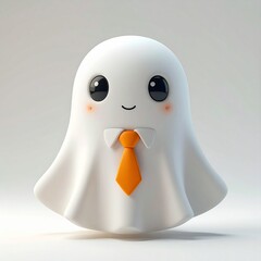 Cute 3D Ghost Character Wearing a Tie for Halloween