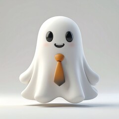 Cute 3D Ghost Character Wearing a Tie, Halloween Illustration