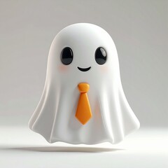 Cute Cartoon Ghost Wearing Tie Illustration