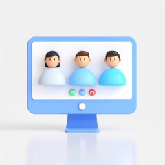 3D Cartoon People Having a Video Conference Call on a Computer