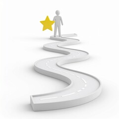 Achievement Road: Stick Figure Holding Star on Winding Path, Goal Success Concept