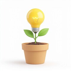 Creative Idea: Light Bulb Plant Growing in a Pot, Concept for Innovation and Business Growth