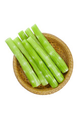 Fresh Green Celery Stalks in Wicker Basket - Healthy Organic Vegetable Ingredient