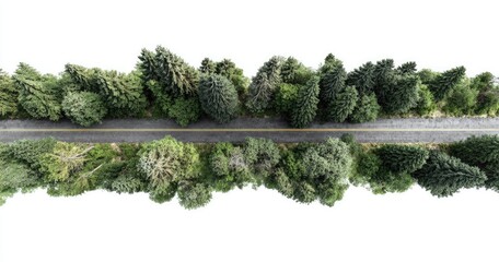 High-angle view of a paved road running through a dense forest