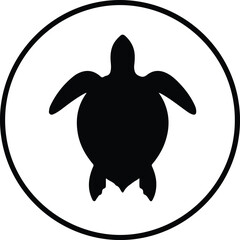 Illustration sea turtle animal icon in black circle silhouette vector