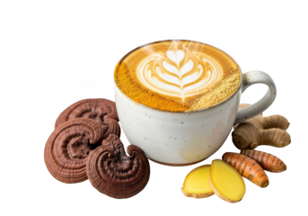 Immune boosting turmeric latte with reishi and ginger, feel good beverage