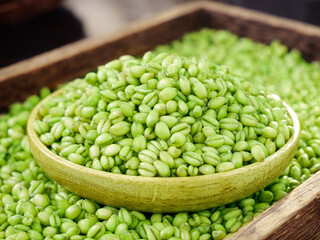 Fresh Green Wheat Kernels in Wooden Bowl - Henan Farm Harvest Organic Grains