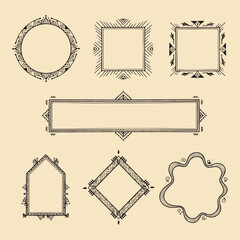 Obraz premium Boho and Tribal Geometric Frames Set Ethnic Decorative Borders and Hand Drawn Outline Shapes Collection