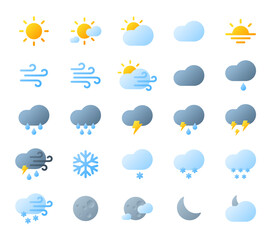 Obraz premium Simple Weather Forecast Pictograms Vector Collection with Soft Shading