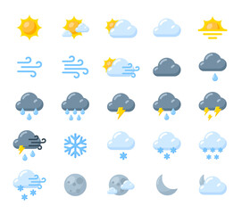 Cute Cartoon Weather Icon Set in Flat Design Style
