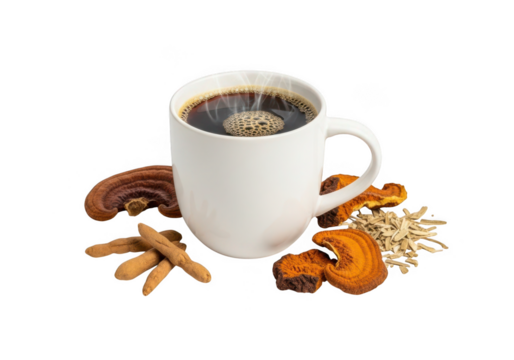 Invigorating reishi coffee with functional mushrooms for healthy energy