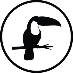 Obraz premium Illustration Toucan bird perched on branch black and white silhouette vector