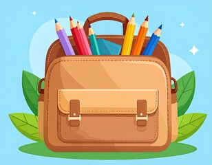 Open School Bag with Pencils - Back to School Illustration.
