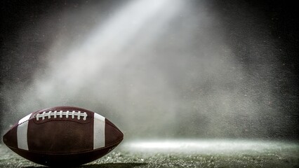 Intense spotlight on a football ready for the big game, conveying determination, competition, and the excitement of victory on the field