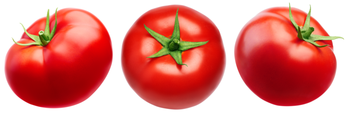 Set of red tomato with leaves isolated