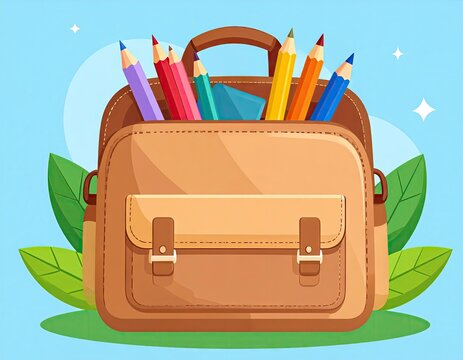 Open School Bag with Pencils - Back to School Illustration.