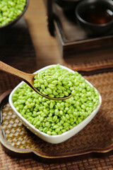 Fresh Green Wheat Kernels in Bowl with Wooden Spoon - Healthy Whole Grain from Henan Farm