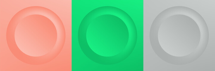 Set of abstract 3d beige, different color circle frame design for cosmetic product. Collection of trendy color geometric background with copy space. Top view scene. Vector EPS10