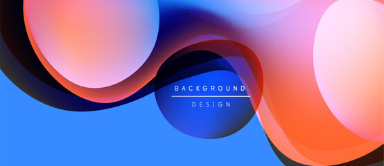 Abstract fluid shapes overlap, creating vibrant blue, orange, pink gradients. Modern design element for backgrounds, presentations.