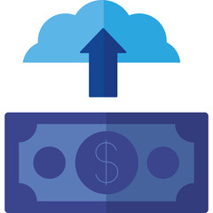Blue Dollar Bill With Upward Arrow Towards Light Blue Cloud In Digital Data Transfer Concept On Transparent Background