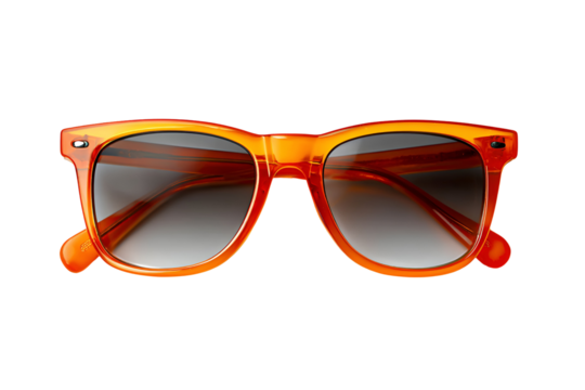 Bright orange retro style sunglasses with gradient lenses on a black background