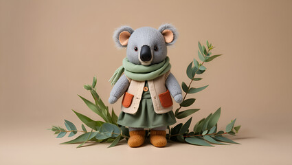 Adorable Koala Illustration with Eucalyptus Leaves A Whimsical Nature Theme, Generative AI