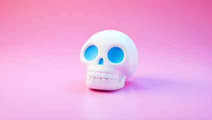 Candy Skull on Pink Background with Blue Eyes, Generative AI