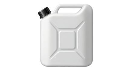 White plastic jerrycan with handle and cap isolated on transparent background