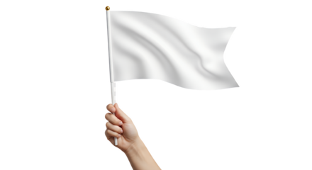 Hand holding white flag isolated on transparent background