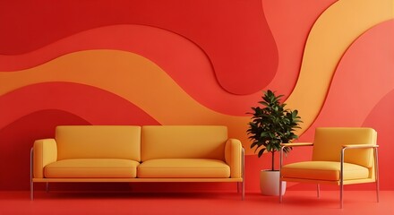 Modern Living Room Design A Stylish Interior with Yellow Sofa and Abstract Wall