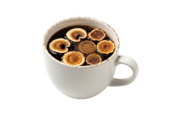 Unique mushroom coffee blend in a white mug for a healthy lifestyle trend