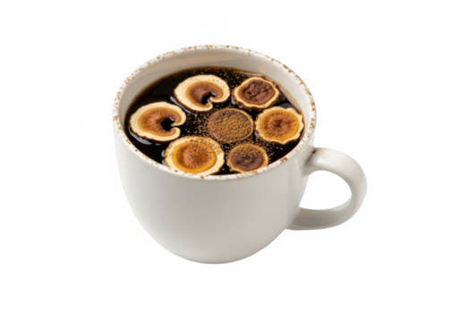 Unique mushroom coffee blend in a white mug for a healthy lifestyle trend