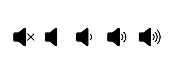 Speaker volume icon set. Sound and audio level symbol. Mute and loud sign