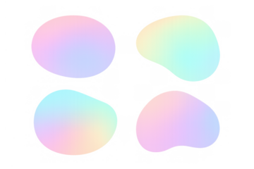 Iridescent holographic pastel gradient fluid amorphous shapes creating abstract graphic elements with transparent background