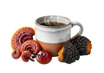 Healthy herbal coffee with medicinal mushrooms for natural energy boost