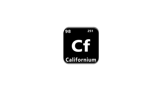 98 Number Californium (Cf) symbol school chemistry lesson animation element of the periodic table on white background...