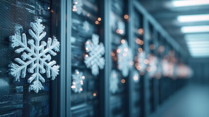 christmas festival Snowflakes adorn a tech environment with a blurred background effect.
