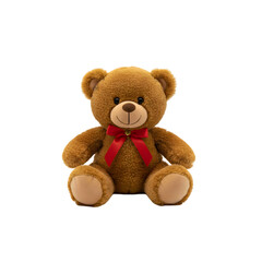 Obraz premium A Fluffy Brown Teddy Bear with a Red Bow Sits Centered Against a Transparent Background Ready for Festive Holiday Use