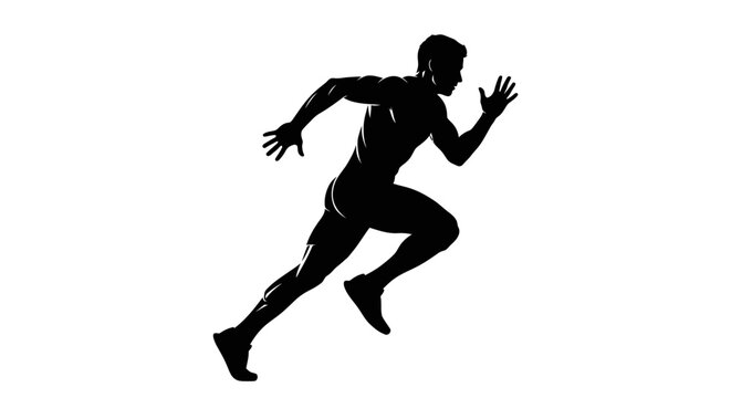 Dynamic silhouette of determined runner sprinting forward with power and grace, ideal for fitness brands and athletic campaigns showcasing speed and endurance