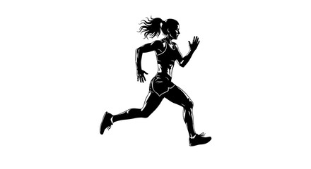 Dynamic silhouette of a woman running with determination, perfect for fitness, health, and sports marketing campaigns that inspire peak performance