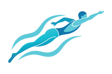 Stylized swimmer in blue water waves