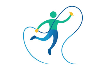 Stylized figure jumping rope with blue cord