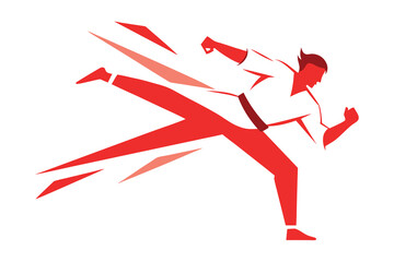 Dynamic red silhouette of a martial artist performing a high kick
