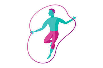 Stylized person jumping rope with a pink rope